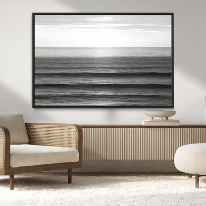47305203-MGV-CV-36X24-Monochrome Ocean Wall Art Canvas Print, Framed Moody Ocean Art Picture Print, Calm Ocean Perfect Minimalist Coastal Decor Artwork