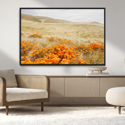 28972262-MGV-FC-36X24_Black-Golden Wildflowers Wall Art Canvas Print, Framed Hills Bloom Art Picture Print, Poppy Meadow Perfect Rustic Nature Decor Artwork