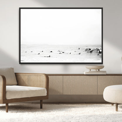 38441169-MGV-CV-36X24-Monochrome Swimming Wall Art Canvas Print, Framed Ocean Horizon Art Picture Print, Moody Coastal Perfect Minimalist Coastal Decor