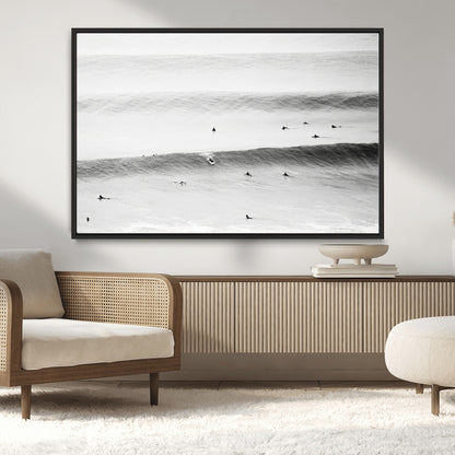 54291445-MGV-CV-36X24-Black White Ocean Wall Art Canvas Print, Framed Coastal Sport Art Picture Print, Ocean Culture Perfect Minimalist Coastal Decor