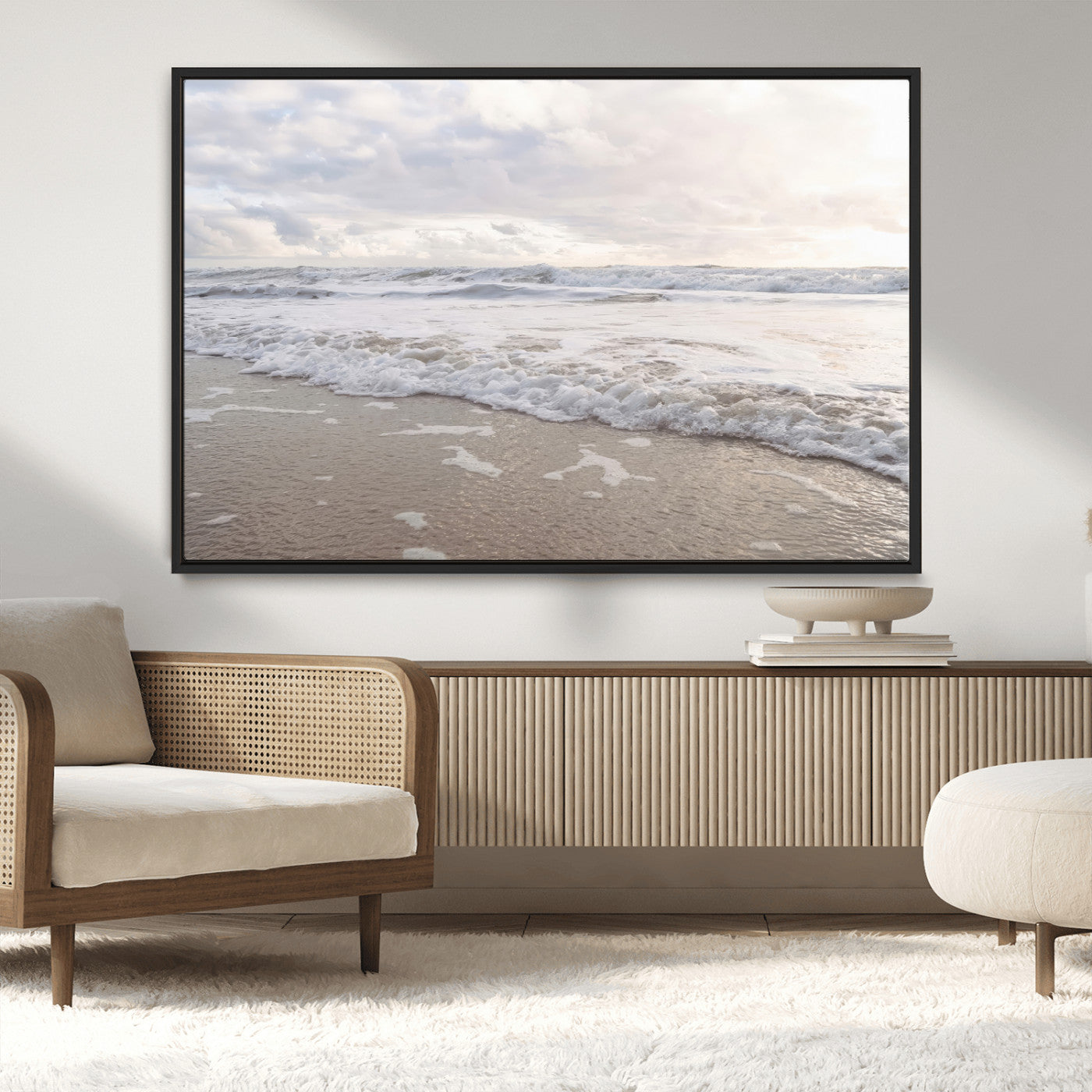 70596264-MGV-CV-36X24-Ocean Waves Wall Art Canvas Print, Framed Coastal Shoreline Art Picture Print, Sea Foam Perfect Coastal Minimalist Decor Artwork