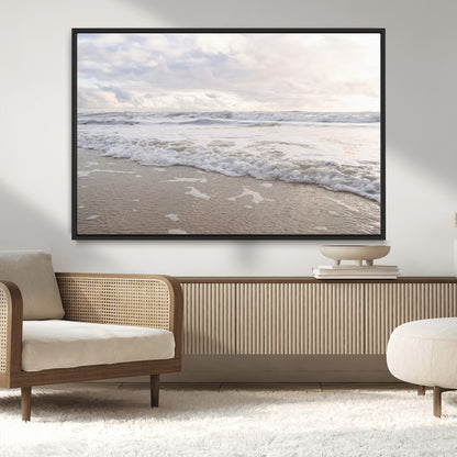 70596264-MGV-CV-36X24-Ocean Waves Wall Art Canvas Print, Framed Coastal Shoreline Art Picture Print, Sea Foam Perfect Coastal Minimalist Decor Artwork