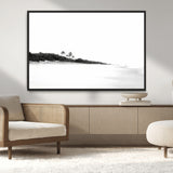 29611516-MGV-CV-36X24-Black White Beach Wall Art Canvas Print, Framed Palm Trees Art Picture Print, Monochrome Tropical Perfect Minimalist Coastal Decor