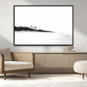 29611516-MGV-CV-36X24-Black White Beach Wall Art Canvas Print, Framed Palm Trees Art Picture Print, Monochrome Tropical Perfect Minimalist Coastal Decor