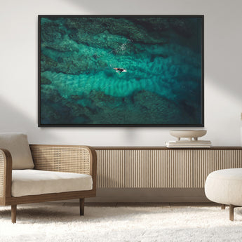 93287752-MGV-CV-36X24-Ocean Surf Wall Art Canvas Print, Framed Blue Waters Art Picture Print, Vibrant Seascape Perfect Coastal Adventure Decor Artwork