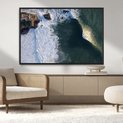 37405684-MGV-CV-36X24-Nazaré Coast Wall Art Canvas Print, Framed Aerial Ocean Art Picture Print, Coastal Fortress Perfect Dramatic Coastal Decor Artwork