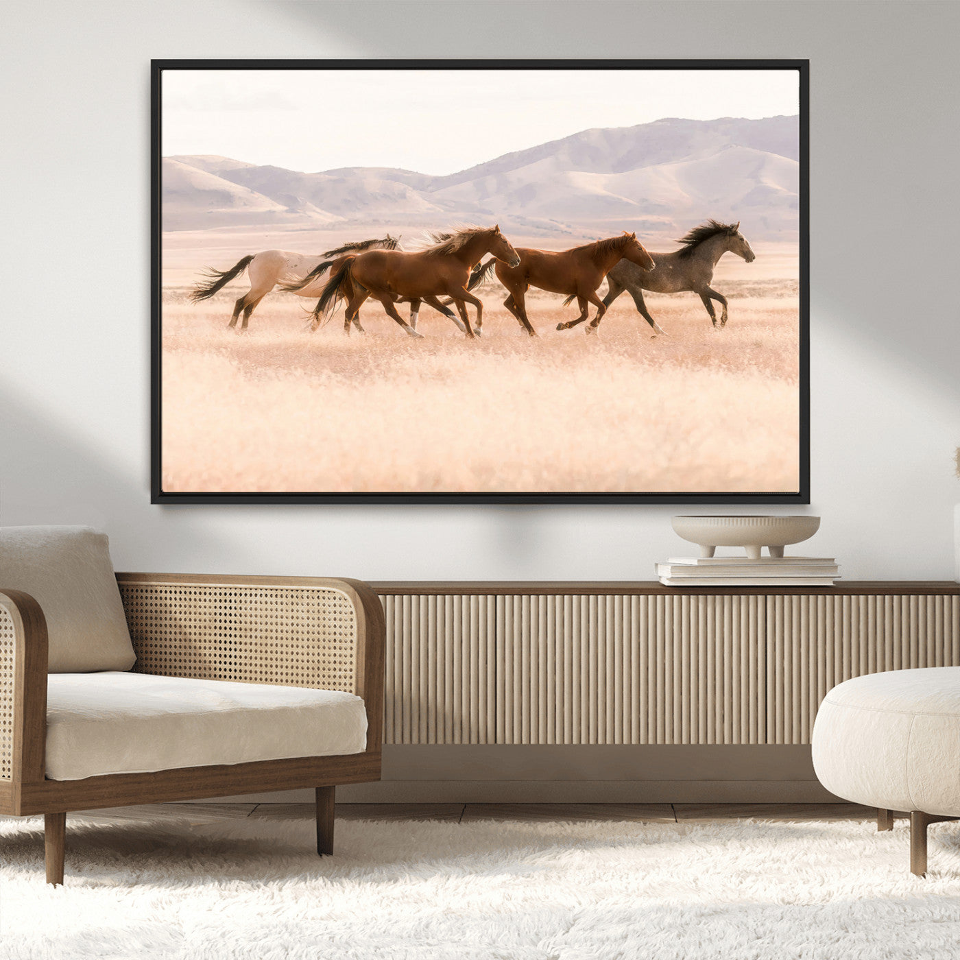 83644685-MGV-CV-36X24-Wild Horse Art Wall Art Canvas Print, Framed Rustic Western Art Picture Print, Desert Horse Scene Perfect Rustic Western Decor