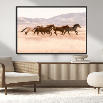 83644685-MGV-CV-36X24-Wild Horse Art Wall Art Canvas Print, Framed Rustic Western Art Picture Print, Desert Horse Scene Perfect Rustic Western Decor