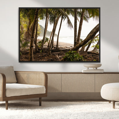 92093951-MGV-CV-36X24-Tropical Jungle Wall Art Canvas Print, Framed Palm Tree Forest Art Picture Print, Coastal Escape Perfect Jungle Retreat Decor