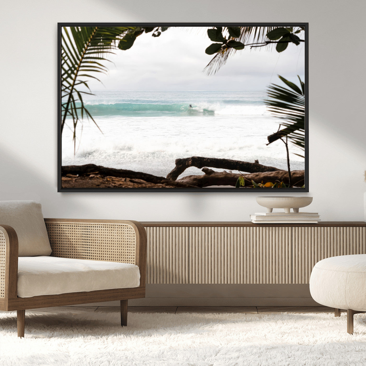 50382104-MGV-CV-36X24-Tropical Surf Wall Art Canvas Print, Framed Palm Tree View Art Picture Print, Beach House Art Perfect Boho Coastal Decor Artwork