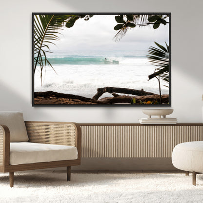 50382104-MGV-CV-36X24-Tropical Surf Wall Art Canvas Print, Framed Palm Tree View Art Picture Print, Beach House Art Perfect Boho Coastal Decor Artwork