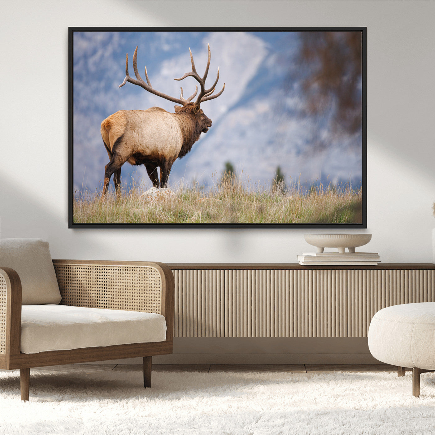 26365841-MGV-CV-36X24-Mountain Elk Art Wall Art Canvas Print, Framed Rustic Wildlife Print Art Picture Print, Lodge Style Decor Perfect Rustic Lodge