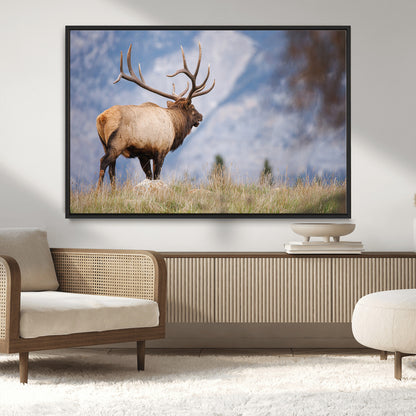 26365841-MGV-CV-36X24-Mountain Elk Art Wall Art Canvas Print, Framed Rustic Wildlife Print Art Picture Print, Lodge Style Decor Perfect Rustic Lodge