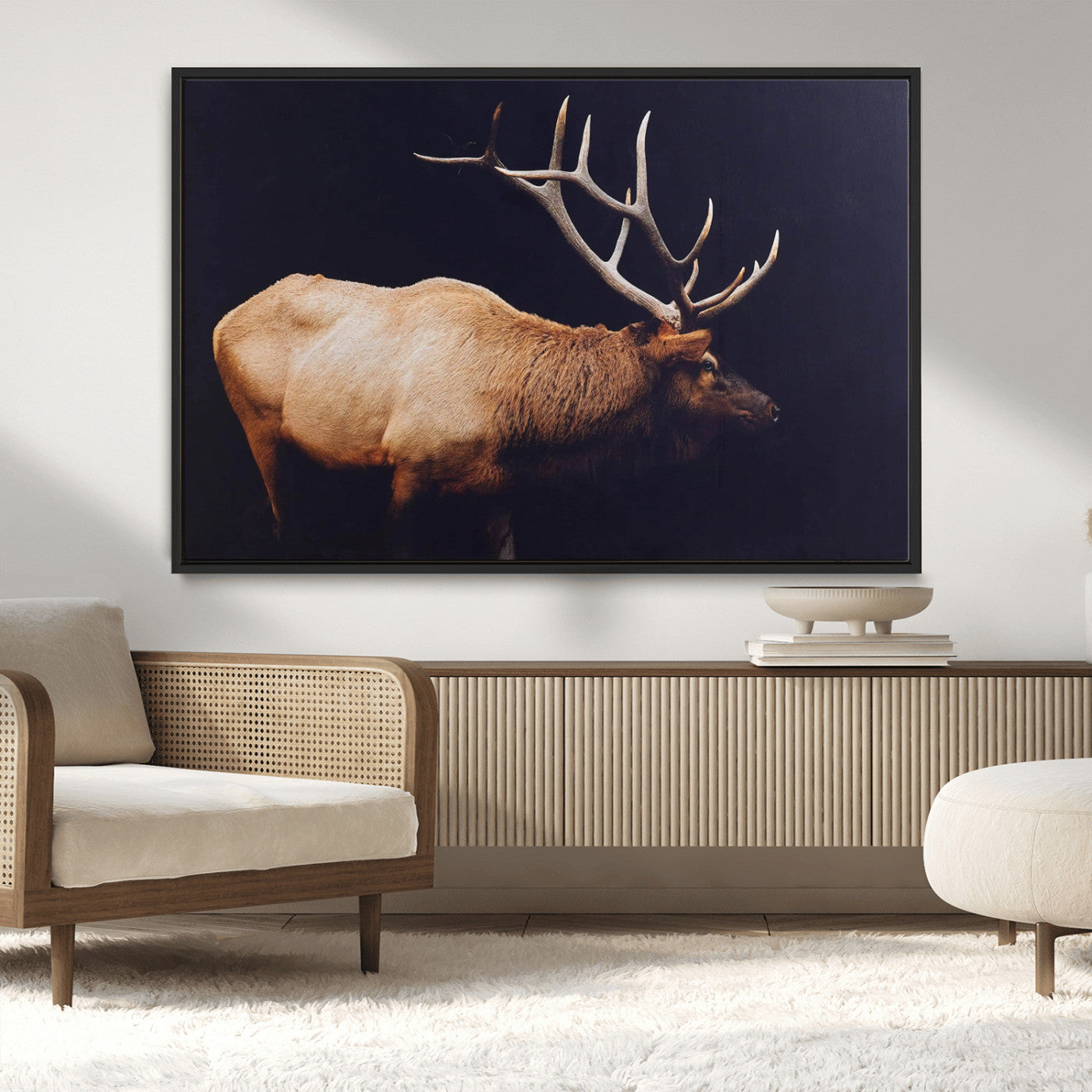 91871131-MGV-CV-36X24-Rustic Elk Art Wall Art Canvas Print, Framed Moody Wildlife Decor Art Picture Print, Western Animal Print Perfect Western Lodge