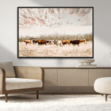64892775-MGV-CV-36X24-Longhorn Cattle Wall Art Canvas Print, Framed Texas Ranch Art Picture Print, Western Cow Perfect Western Decor Artwork