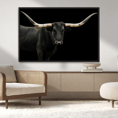 99448328-MGV-CV-36X24-Longhorn Cattle Wall Art Canvas Print, Framed Texas Ranch Art Picture Print, Western Cow Perfect Farmhouse Decor Artwork