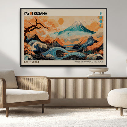 22373530-MGV-CV-36X24-Japanese Mt Fuji Wave Art Print – Ukiyo e Inspired Sun & Cherry Blossom Poster, Traditional Asian Landscape Painting, Modern