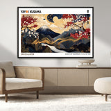 66243961-MGV-CV-36X24-Mount Fuji Japanese Wall Art – Golden Abstract Landscape Canvas Print, Cherry Blossom Painting, Modern Oriental Zen Home Decor