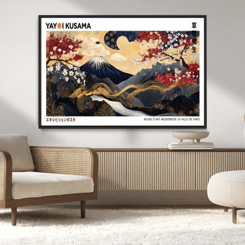 66243961-MGV-CV-36X24-Mount Fuji Japanese Wall Art – Golden Abstract Landscape Canvas Print, Cherry Blossom Painting, Modern Oriental Zen Home Decor
