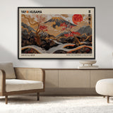 77970791-MGV-CV-36X24-Mount Fuji Golden Abstract Wall Art – Japanese Landscape Canvas Poster, Cherry Blossom & Red Sun Painting, Elegant Zen Oriental