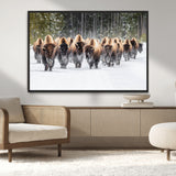 22695857-MGV-CV-36X24-Bison Herd Scene Wall Art Canvas Print, Framed Western Wildlife Art Picture Print, Rustic Animal Art Perfect Rustic Lodge Decor