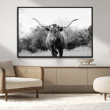 97280319-MGV-CV-36X24-Longhorn Photography Wall Art Canvas Print, Framed Western Cow Decor Art Picture Print, Texas Ranch Style Perfect Rustic Farmhouse