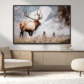 70489411-MGV-CV-36X24-Elk Photography Wall Art Canvas Print, Framed Mountain Wildlife Art Picture Print, Rustic Nature Decor Perfect Rustic Lodge Decor