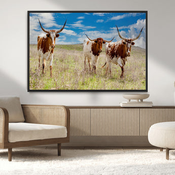 58099948-MGV-CV-36X24-Texas Longhorn Wall Art Canvas Print, Framed Western Decor Art Picture Print, Rustic Farmhouse Perfect Western Farmhouse Decor