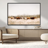 12454132-MGV-CV-36X24-Cow Herd Photography Wall Art Canvas Print, Framed Rustic Farmhouse Decor Art Picture Print, Western Ranch Style Perfect Rustic