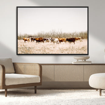 12454132-MGV-CV-36X24-Cow Herd Photography Wall Art Canvas Print, Framed Rustic Farmhouse Decor Art Picture Print, Western Ranch Style Perfect Rustic