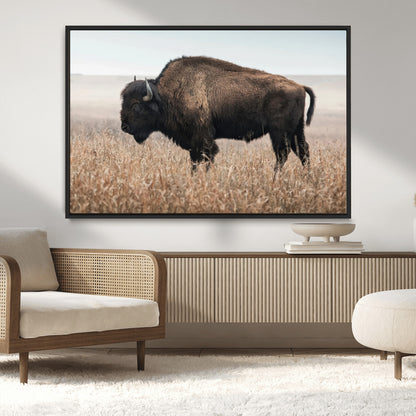 34451925-MGV-CV-36X24-Rustic Bison Decor Wall Art Canvas Print, Framed Buffalo Home Accent Art Picture Print, Prairie Wildlife Scene Perfect Western