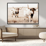 39672786-MGV-CV-36X24-Rustic Cow Scene Wall Art Canvas Print, Framed Farmhouse Style Cattle Art Picture Print, Prairie Animal Duo Perfect Rustic Western