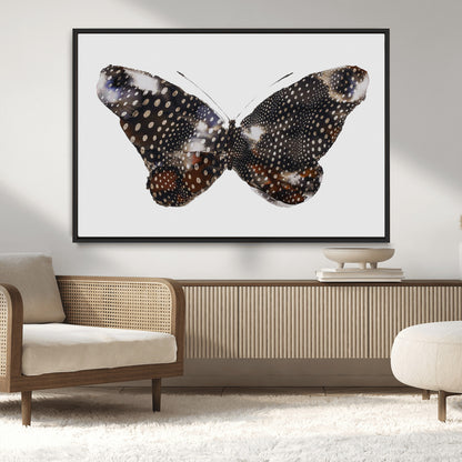 99831147-MGV-FC-36X24_Black-Spotted Butterfly Wall Art Canvas Print, Framed Neutral Insect Theme Art Picture Print, Earthy Wing Pattern Perfect Modern Rustic