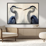 18230556-MGV-CV-36X24-Blue Heron Pair Wall Art Canvas Print, Framed Coastal Bird Theme Art Picture Print, Tranquil Wildlife Scene Perfect Coastal
