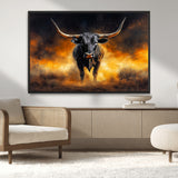 58293979-MGV-CV-36X24-Longhorn Canvas Wall Art Canvas Print, Framed Bold Bull Wall Art Art Picture Print, Western Animal Decor Perfect Western Dramatic