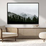 55968349-MGV-CV-36X24-Misty Mountains Wall Art Canvas Print, Framed Foggy Forest Art Picture Print, Snowy Peaks Perfect Moody Wilderness Decor Artwork