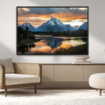 14130176-MGV-CV-36X24-Mountain Sunset Wall Art Canvas Print, Framed Alpine Wilderness Art Picture Print, Golden Hour Perfect Rustic Wilderness Decor