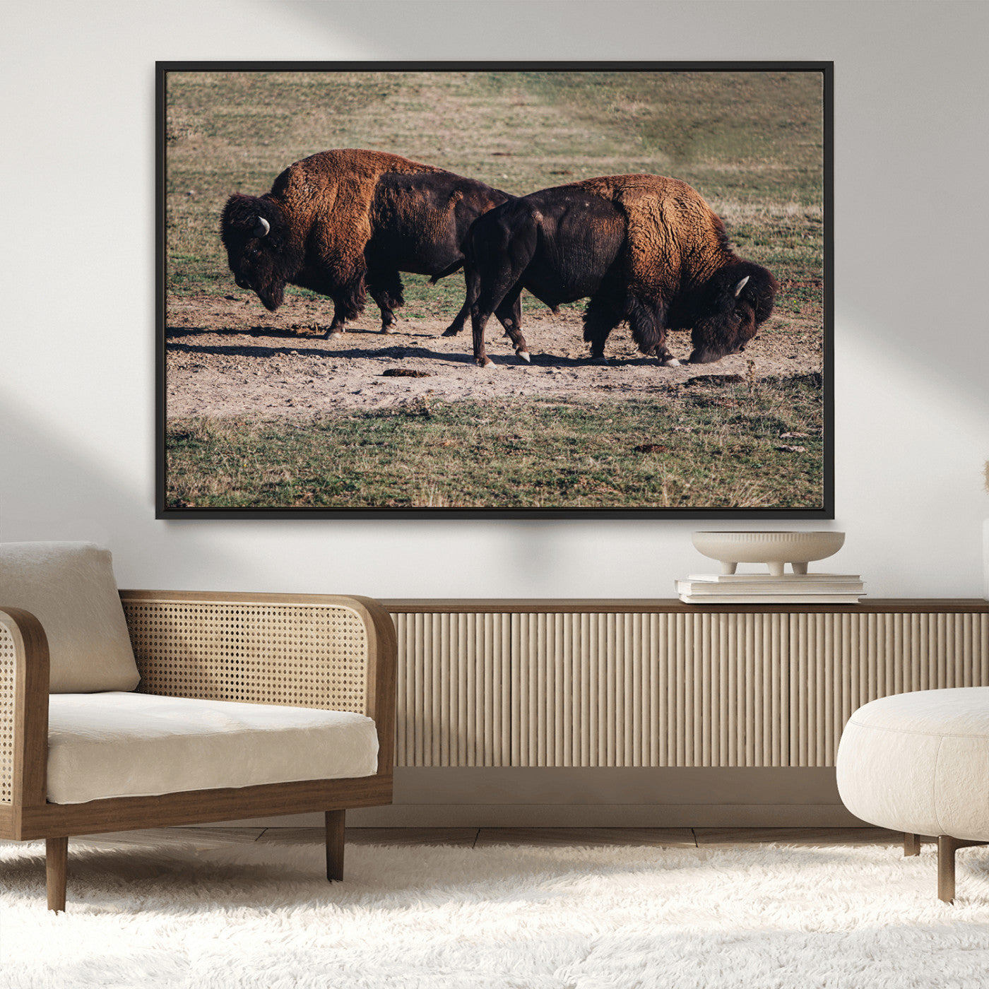 58141885-MGV-CV-36X24-Bison Photography Wall Art Canvas Print, Framed Western Wildlife Art Picture Print, Modern Ranch Perfect Western Rustic Decor