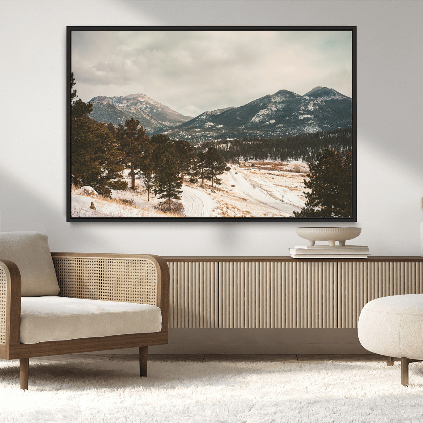 77311749-MGV-CV-36X24-Mountain Landscape Wall Art Canvas Print, Framed Snowy Peaks Art Picture Print, Alpine Aesthetic Perfect Rustic Winter Decor