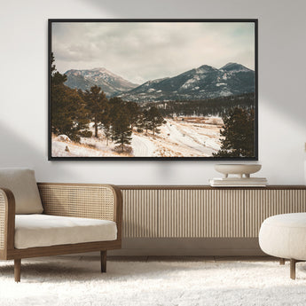 77311749-MGV-CV-36X24-Mountain Landscape Wall Art Canvas Print, Framed Snowy Peaks Art Picture Print, Alpine Aesthetic Perfect Rustic Winter Decor