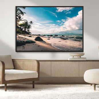 95301406-MGV-CV-36X24-Tropical Beach Wall Art Canvas Print, Framed Ocean Waves Art Picture Print, Relazxing Seascape Perfect Tropical Coastal Decor