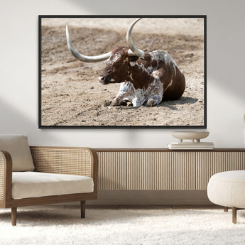 76549210-MGV-CV-36X24-Texas Longhorn Wall Art Canvas Print, Framed Country Living Art Picture Print, Farmhouse Aesthetic Perfect Western Rustic Decor