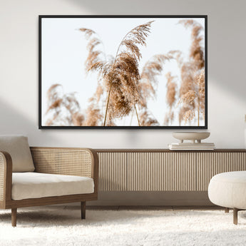 17019393-MGV-CV-36X24-Pampas Grass Wall Art Canvas Print, Framed Neutral Tones Art Picture Print, Minimalist Nature Perfect Boho Minimalist Decor