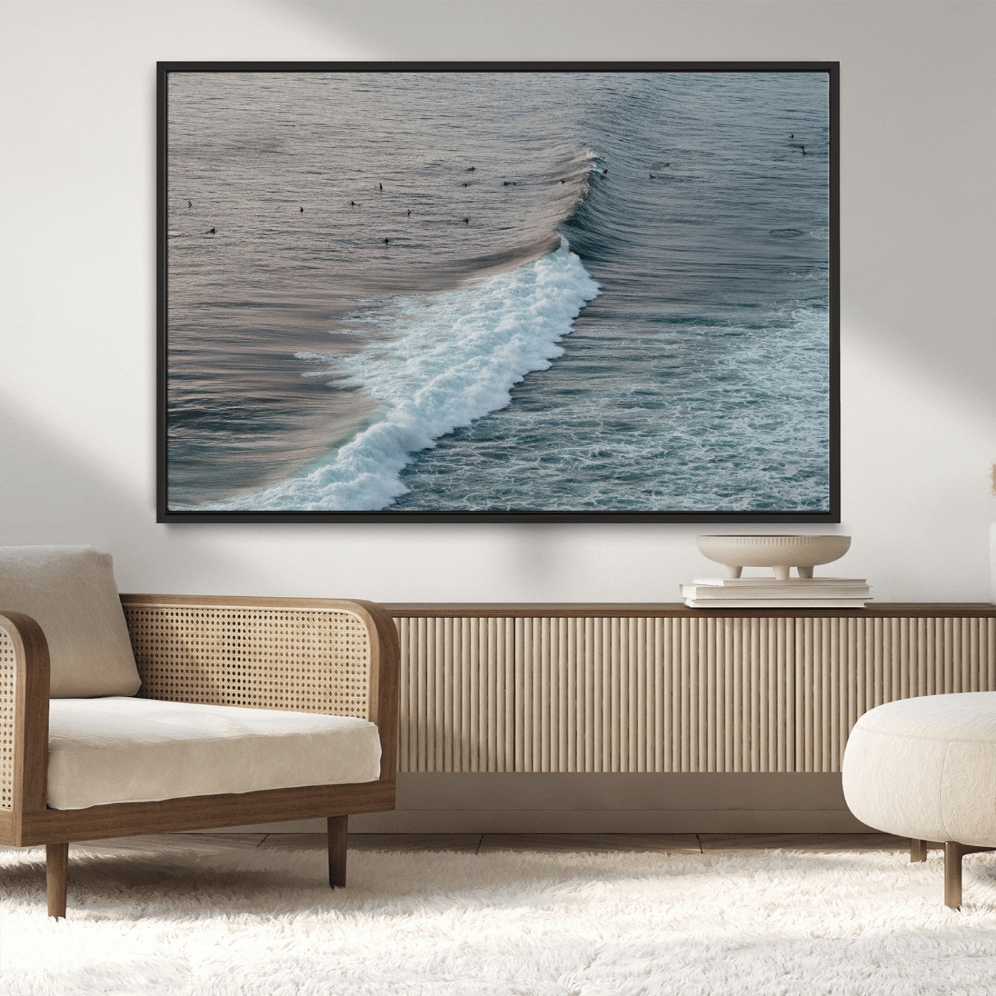 23077324-MGV-CV-36X24-Ocean Waves Wall Art Canvas Print, Framed Coastal Serenity Art Picture Print, Surf Aesthetic Perfect Modern Coastal Decor Artwork