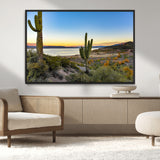 52844711-MGV-CV-36X24-Saguaro Cactus Wall Art Canvas Print, Framed Desert Sunset Art Picture Print, Southwestern Scene Perfect Southwestern Rustic Decor