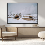 60308289-MGV-CV-36X24-Bison Wildlife Wall Art Canvas Print, Framed Snowy Prairie Art Picture Print, Western Landscape Perfect Rustic Winter Decor