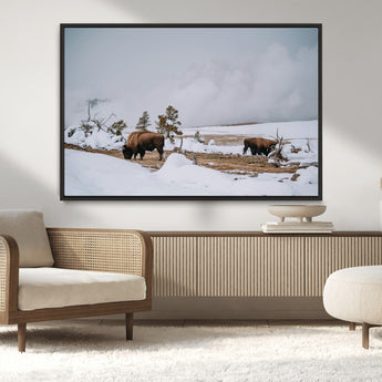 60308289-MGV-CV-36X24-Bison Wildlife Wall Art Canvas Print, Framed Snowy Prairie Art Picture Print, Western Landscape Perfect Rustic Winter Decor