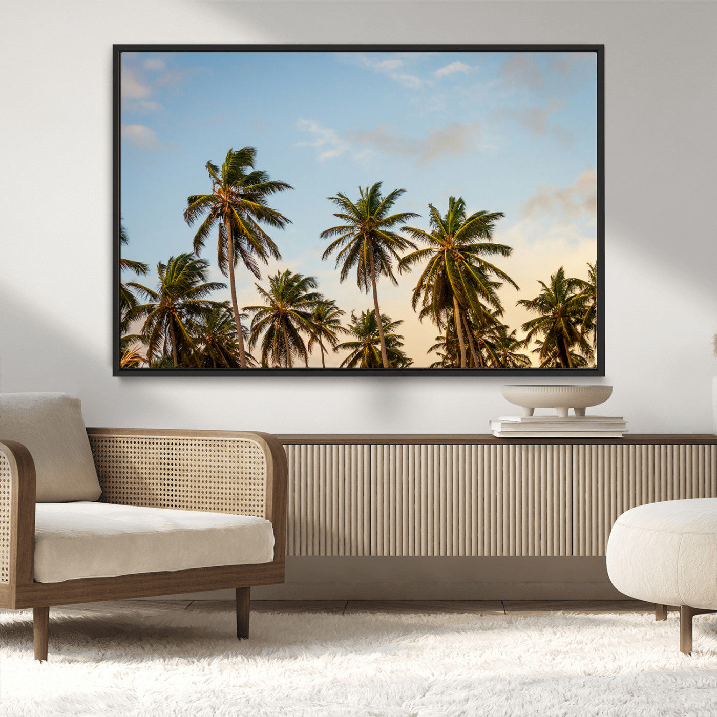 99033771-MGV-CV-36X24-Palm Trees Wall Art Canvas Print, Framed Tropical Vibes Art Picture Print, Coastal Sunset Perfect Coastal Boho Decor Artwork