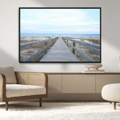 31602988-MGV-CV-36X24-Beach Boardwalk Wall Art Canvas Print, Framed Coastal Serenity Art Picture Print, Ocean View Perfect Coastal Minimalist Decor