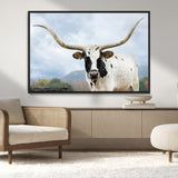 63592811-MGV-CV-36X24-Texas Longhorn Wall Art Canvas Print, Framed Western Rustic Art Picture Print, Farmhouse Decor Perfect Rustic Farmhouse Decor